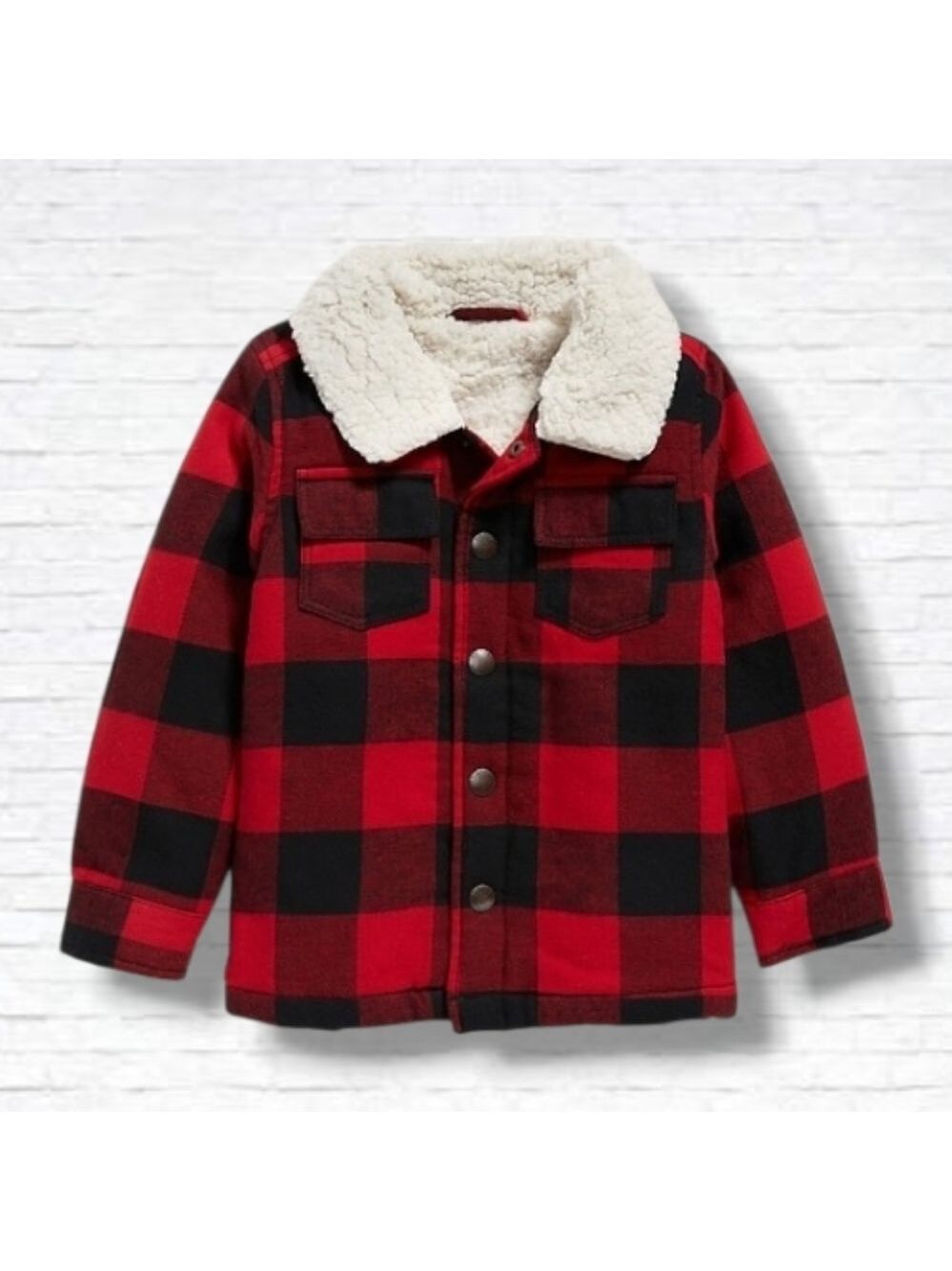 Old Navy Red & Black Buffalo Plaid Sherpa Lined Trucker Jacket Size 3T